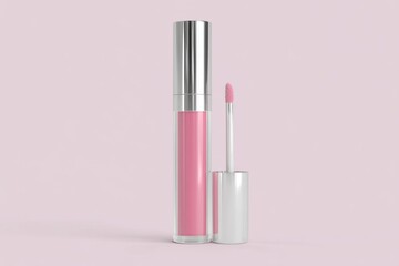 Lip gloss applicator with pink liquid product