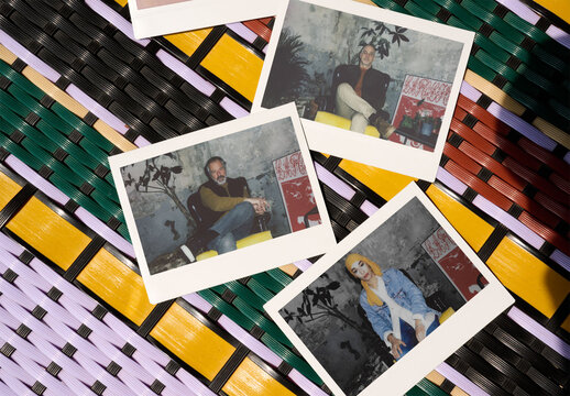 Three Polaroids on a Colorful Surface. PSD mockup ready for use.