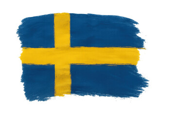Swedish flag brushstrokes painting national colors, softly rippling against transparent backdrop, symbolizing cultural pride