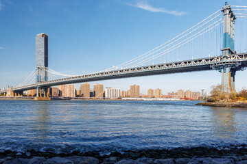 Iconic view of Manhattan Bridge with Manhattan skyscrapers