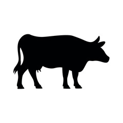 Cow silhouette vector illustration in side standing pose
