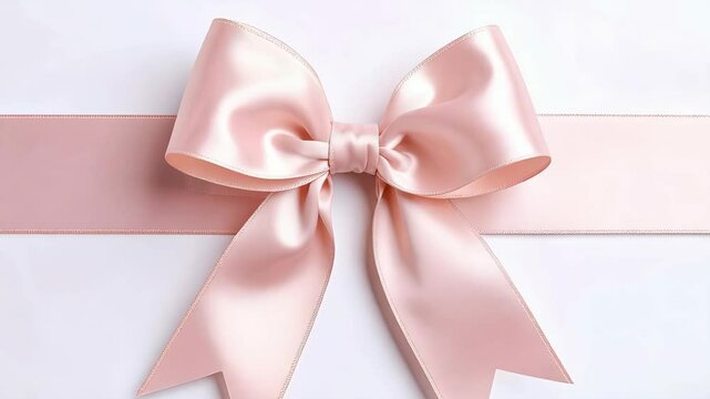 Elegant pastel pink satin ribbon and bow detail on a clean white background for gifts, celebrations, and decorations