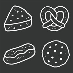 Chalk sandwich pretzel hotdog cookie icon set