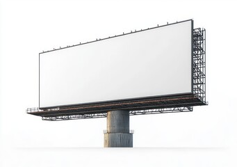 Obraz premium Large empty billboard mounted on a single cylindrical concrete pillar against a white background, symbolizing potential and open advertising space