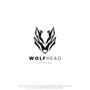 Wolf head logo design, Creative wolf logo design template. Geometric wolf head line logo design vector. Wolf silhouette. Abstract logo on a white background