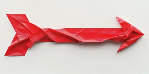 crumpled red tape shaped as a horizontal arrow on a white background symbolizing direction and restriction