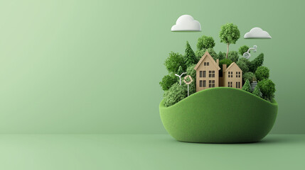 AI generator images of Paper cut out city with green buildings surrounded by trees and plants green eco city on nature Green city and earth day concept Care for the environment and ecology World 
