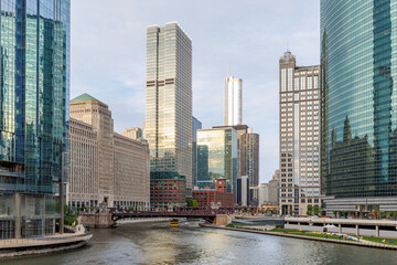Scenic view of downtown Chicago during sunset