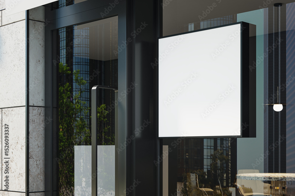 Aufkleber modern store exterior with blank square signage for branding mockup on a city street with glass and 