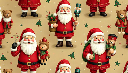 santa claus with gifts seamless pattern illustration