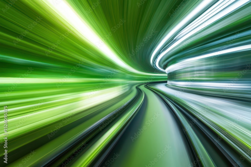 Poster futuristic depiction of speed with dynamic green light rays creating a motion blur effect on a windi