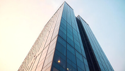 Set of tall modern office buildings with a minimalist design featuring large glass windows	