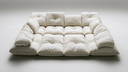 Obraz premium Cream-colored square minimalist couch placed in a fully symmetrical setup