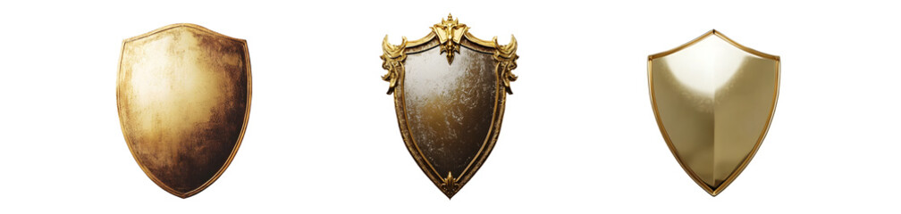set of Ornate shields in various metallic finishes. isolated on transparent background