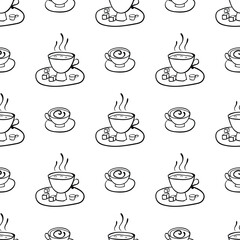 Seamless pattern with vector doodle cup. Can be used for making wallpaper, fabrics and other types of products