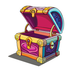 An empty treasure chest in a cartoon style vector illustration suitable for games. Game design illustration