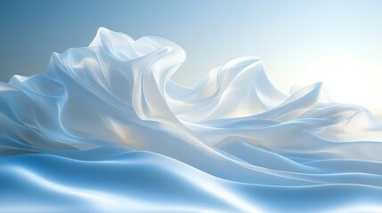 Obraz premium Soft flowing white and light blue silk fabric folds with smooth texture under gentle lighting