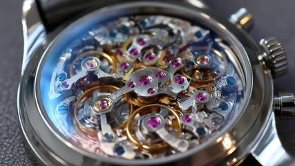 Intricate watch movement showcasing gears and jewels