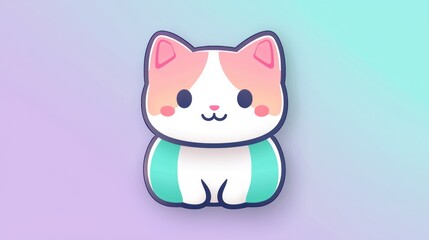 Fototapeta premium Cute cartoon cat, pastel colors, sitting, adorable, children's