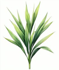 Obraz premium Detailed illustration of a green leafy plant with long slender lance-shaped leaves arranged in a fan-like pattern, showing various shades of green and natural texture