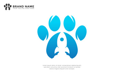 Paw rocket ship logo. For fast pet delivery or services