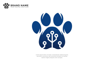 Paw tech logo. Modern logo combine paw print with digital circuit. For pet tech or app icon © rysign25
