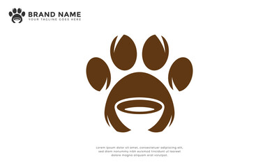 Paw food logo. Modern logo combine paw print with bowl. For animal food, shop, or care