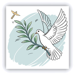 Two white doves surrounded by flowers in a soft golden light, symbolizing peace and love in a serene natural setting