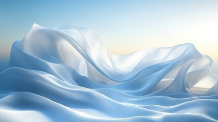 Obraz premium Gentle translucent blue fabric flowing in waves under soft natural light creating a calm and ethereal atmosphere