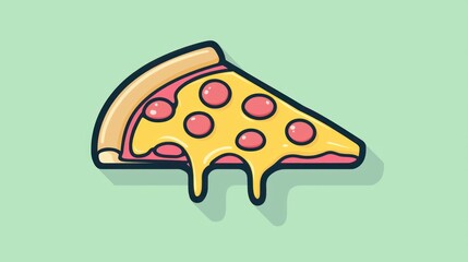 Fototapeta premium Cartoon pizza slice, melted cheese, appetizing food, simple design, for menus or digital ads