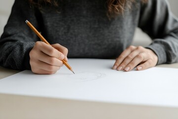 Creative hands sketching ideas on blank paper, showcasing artist