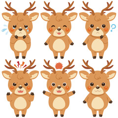 シカのキャラクターイラスト　表情セット