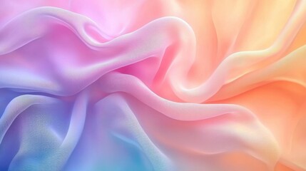Obraz premium Smooth flowing translucent fabric in soft pastel colors blending from pink and peach to purple and blue, creating a calm and dreamy atmosphere
