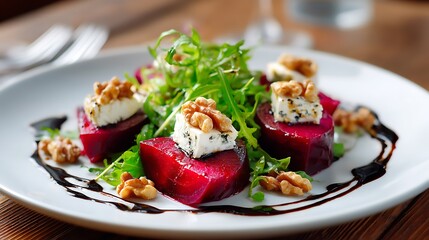 Roasted Beet Salad with Goat Cheese, Walnuts, and Arugula