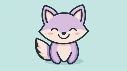 Fototapeta premium Cute cartoon fox sitting, cheerful expression, pastel background, digital illustration, kid's design, stock photo