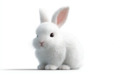 Fluffy white rabbit animal on plain background
