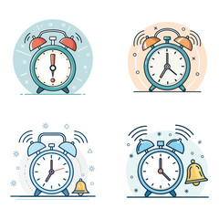 alarm clock vector icon set simple outline style  logo isolated sign symbol
