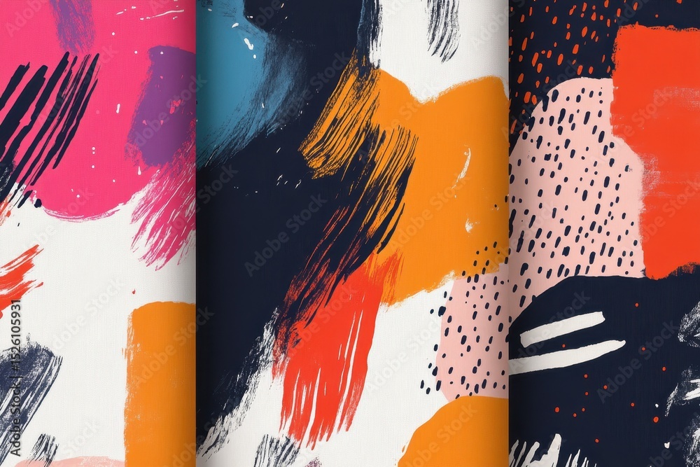 Poster dynamic brushstroke patterns display bold colors and textures in abstract composition perfect for mo