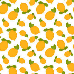Lemon seamless pattern. Summer citrus background. Hand drawn design for fabric, wallpaper, wrapping paper, or kitchen-themed projects