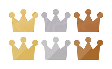 金銀銅のテクスチャ王冠アイコンセット