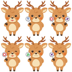○×△の札を持ったシカのキャラクターイラストセット