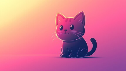 Obraz premium Cute cartoon cat sitting, gradient background, playful mood, for children's content