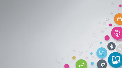 A clean, modern soft-gradient background shifting from white to pale gray, overlaid with flat icons symbolizing education, digital tools, employment, and personal development. Generative AI