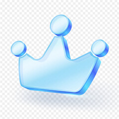 Crown icon glass 3d style isolated on transparent background. Perfect for gaming, badges, royalty, or digital rewards. Vector illustration.