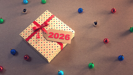 New Year 2026 Creative Design Concept with gift box - 3D Rendered Image