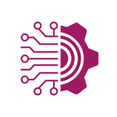 Magenta half gear tech and circuit lines logo vector