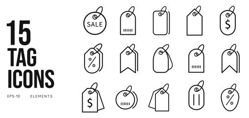 Set of Black Price Tag Icons Vector Illustrations Collection For Ecommerce And Design Use