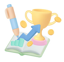 Education and investment for profit, icons and planning for long term investment to generate profit for businessman, 3d Finance Isometric Icons