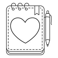 Notebook with Heart and Pen Coloring Page – Cute School or Journal Theme for Kids