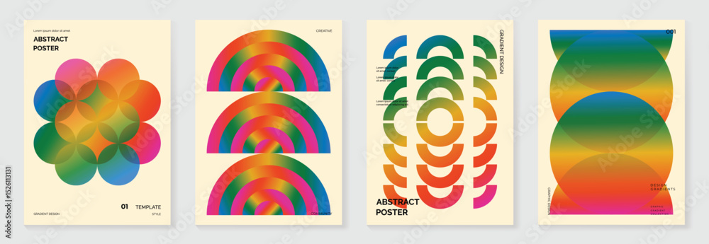 Poster modern gradient poster background vector set. cover template with vibrant perspective geometric pris
